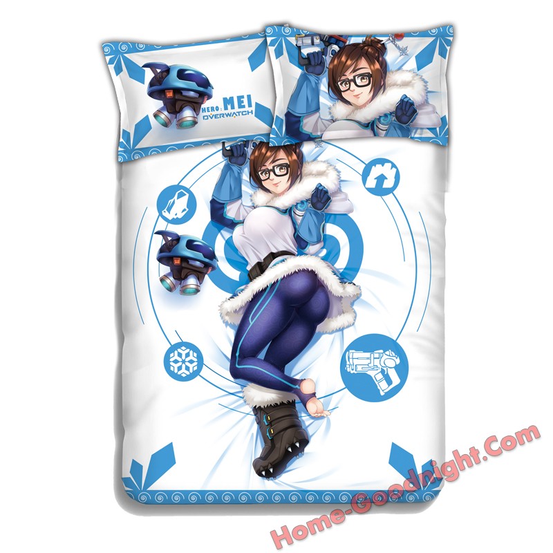 Mei - Overwatch Anime 4 Pieces Bedding Sets,Bed Sheet Duvet Cover with Pillow Covers